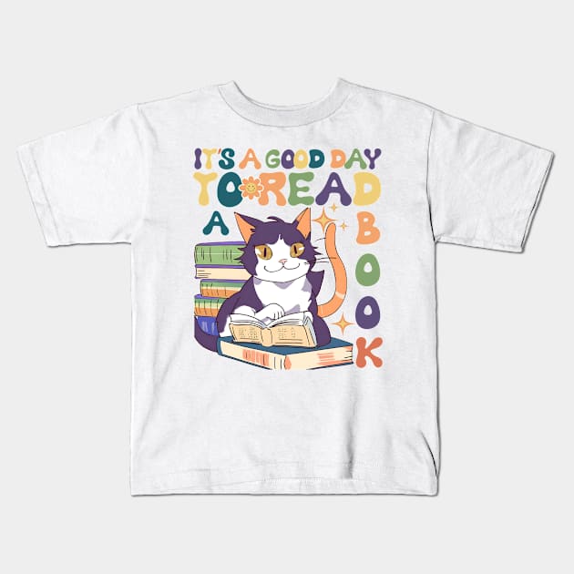 It's a good day to read a book. Cat lovers Kids T-Shirt by TRACHLUIM